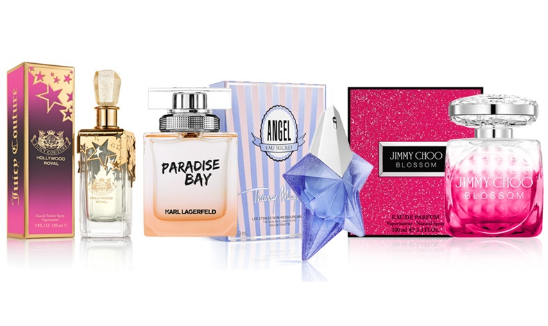 Ηollywood Royal, Limited Edition Eau de Toilette, Juicy Couture // Paradise Bay for women, Karl Lagerfeld // Angel Eau Sucreé, Thierry Mugler // Blossom, Jimmy Choo