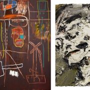 Ακρυλικό και λάδι σε καμβά του Jean-Michel Basquiat «Air Power», 1984 // Ελαιογραφία του Frank Auerbach, «Head of Gerda Boehm», 1965