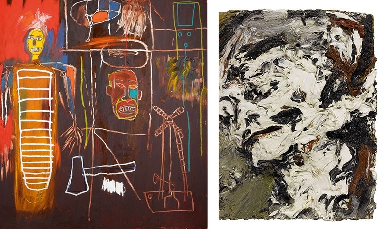 Ακρυλικό και λάδι σε καμβά του Jean-Michel Basquiat «Air Power», 1984 // Ελαιογραφία του Frank Auerbach, «Head of Gerda Boehm», 1965