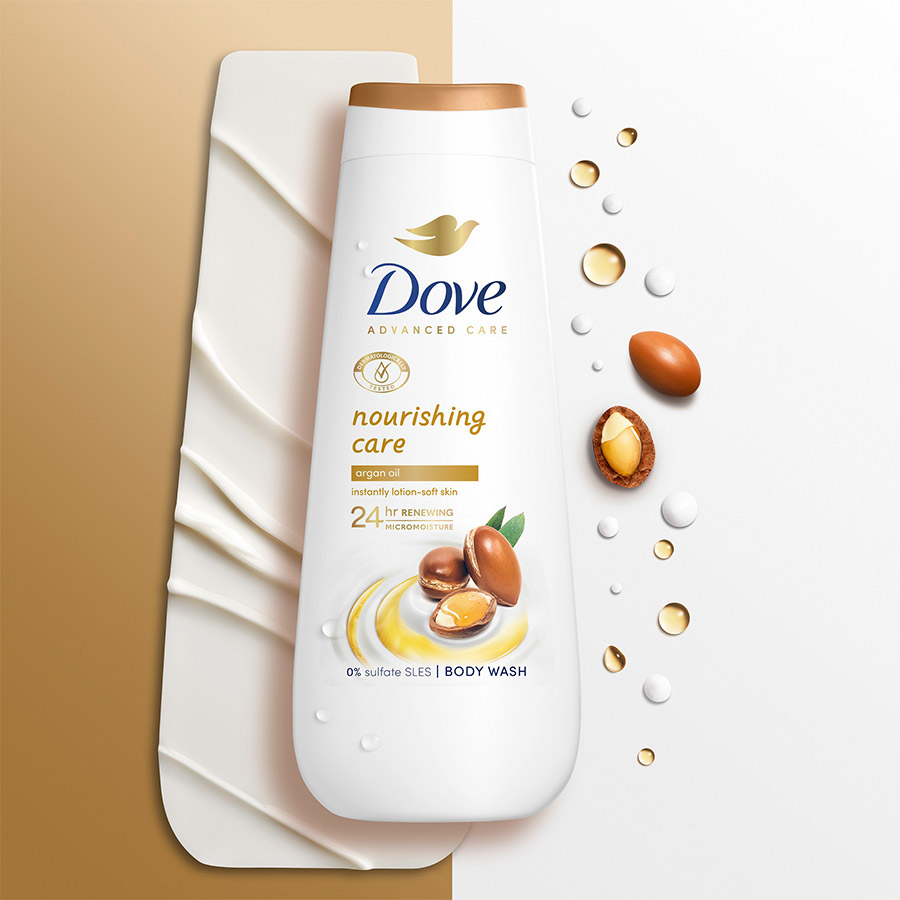 Το Dove Advanced Nourishing Care, εμπλουτισμένο με έλαιο Argan προσφέρει θρέψη που διαρκεί και ενυδάτωση με εκλεπτυσμένο άρωμα που θυμίζει φουντούκι