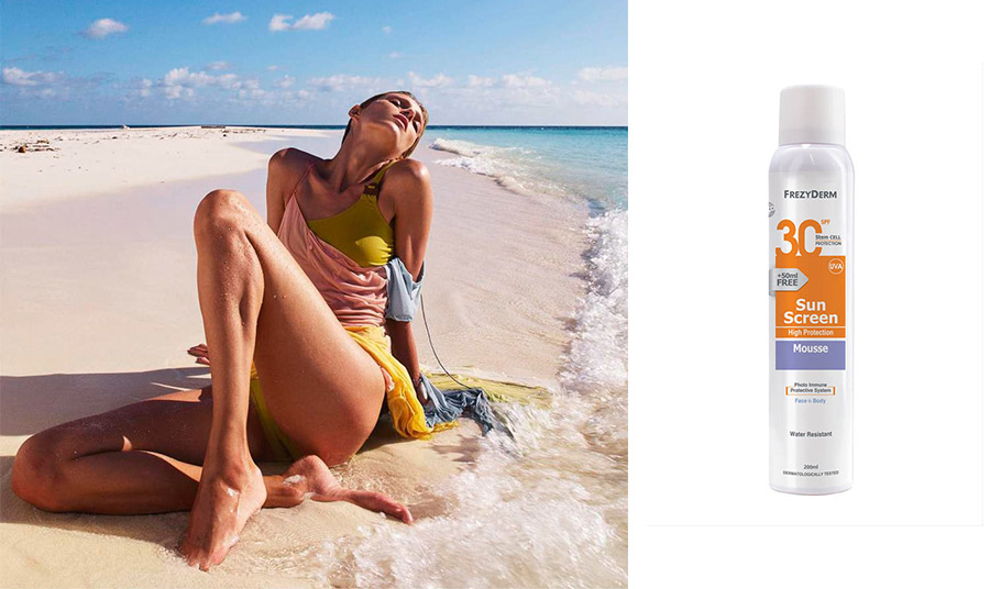 To Sun Screen Cream Mousse SPF 30 της Frezyderm είναι ιδανικό για εσάς αλλά και τους αγαπημένους σας άνδρες γιατί εφαρμόζεται εύκολα, χωρίς λιπαρότητα. Ταυτόχρονα προσφέρει παρατεταμένη και σταθερή ηλιοπροστασία, προστατεύει τα βλαστοκύτταρα του δέρματος, θωρακίζει το DNA και ενισχύει τους μηχανισμούς αυτοεπιδιόρθωσής του, προστατεύει από τη φωτογήρανση και παρέχει αποτελεσματική αντιοξειδωτική προστασία και προστασία από τους περιβαλλοντικούς ρύπους