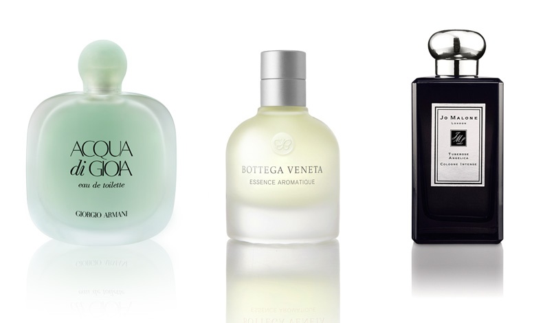 Acqua di Gioia Eau deToilette, Giorgio Armani // Essence Aromatique, Bottega Veneta // Tuberose Angelica, Cologne Intense, Jo Malone