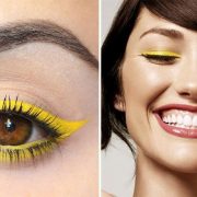 Σε έντονο κίτρινο για ένα cat-eye look και μαύρη μάσκαρα