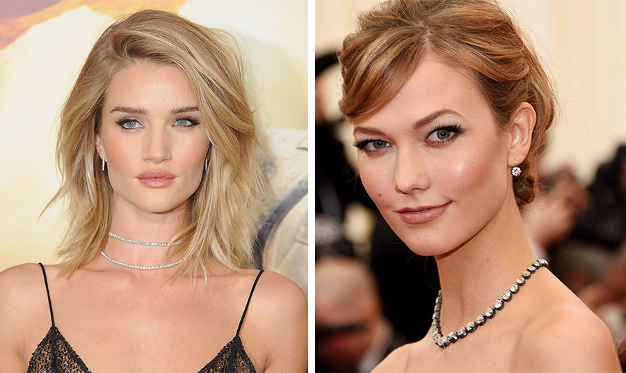 Η Rosie Huntington Whiteley με διπλή ριβιέρα από διαμάντια // Η Karlie Kloss φορώντας ριβιέρα με ασορτί σκουλαρίκια